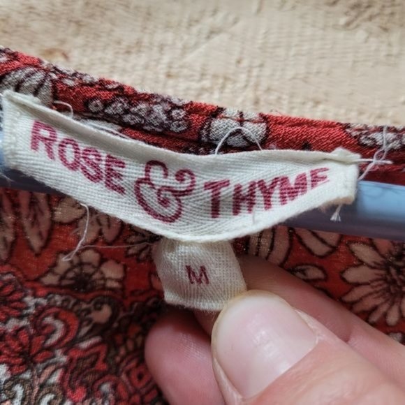 Rose & Thyme Women's Size Medium Pink Floral Peasant Top Boho Hippie 3/4 Sleeve - Picture 6 of 6